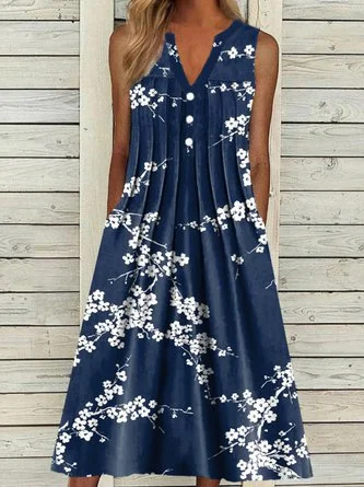 Deal of the Week V Neck Casual Sleeveless Floral Dress QAH59
