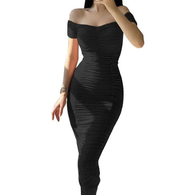 Unmissable Offer Off-Shoulder Plain Midi Sheath Dress YR4045