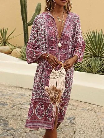 Today's Special Women Vintage Boho V Neck Summer Weaving Dress MMr23