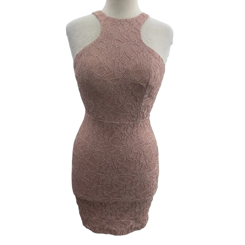 Super Sale City Studio Pink Bodycon Floral Cutout Women Midi Dress, Nylon, Size 3, Preowned
