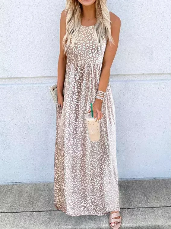 Limited Time Offer Loose Casual Crew Neck Leopard Summer Dress CC34