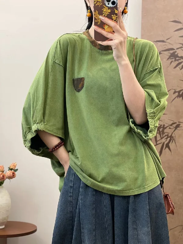 Massive Deals Women Summer Loose Spliced Cotton Pullover Shirt TY1050
