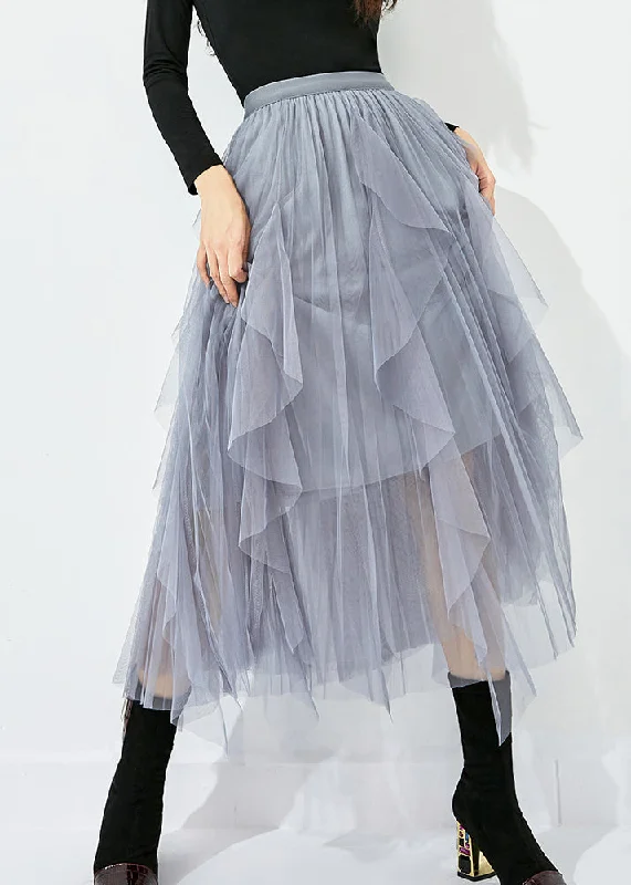 Midnight Sale Women Grey Elastic Waist Exra Large Hem Tulle Skirt Summer LY0822