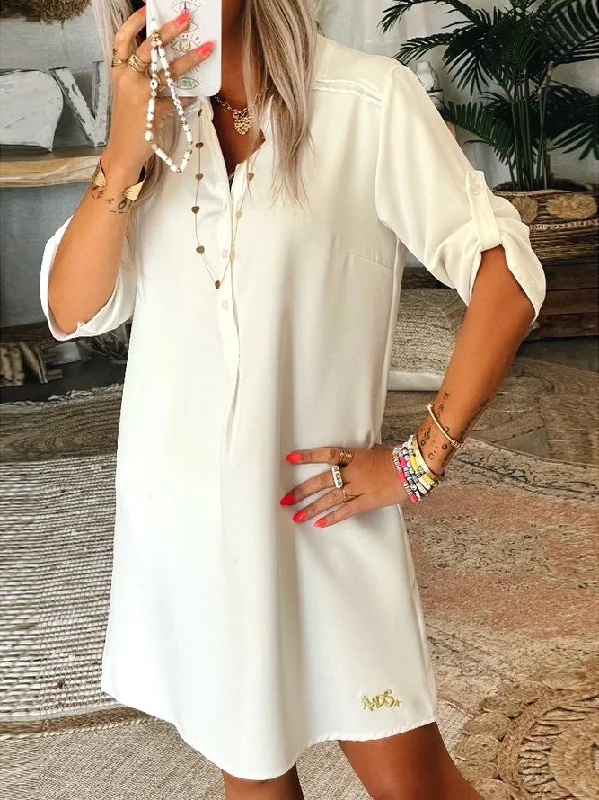 Limited Time Offer Casual Shirt Collar Plain Regular Fit Dress QMN34