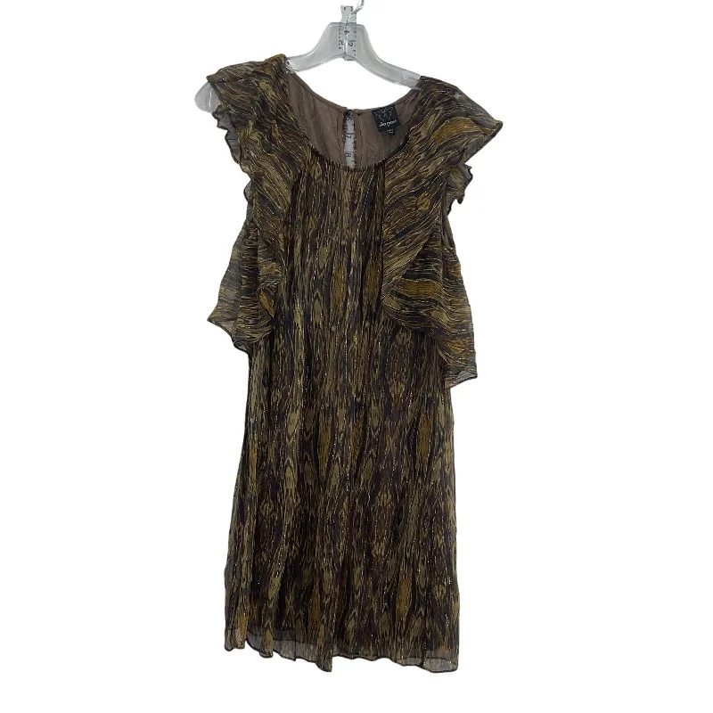 Inventory Reduction Ella Moss Brown & Gold Abstract Women Flutter Silk Sheath Dress Midi XS Preowned Inventory Reduction Ella Moss Brown & Gold Abstract Women Flutter Silk Sheath Dress Midi XS Preowned