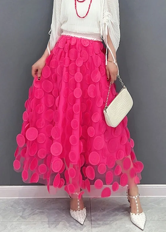 Online Only Fashion Red Elastic Waist Tulle A Line Skirt Spring LC0299