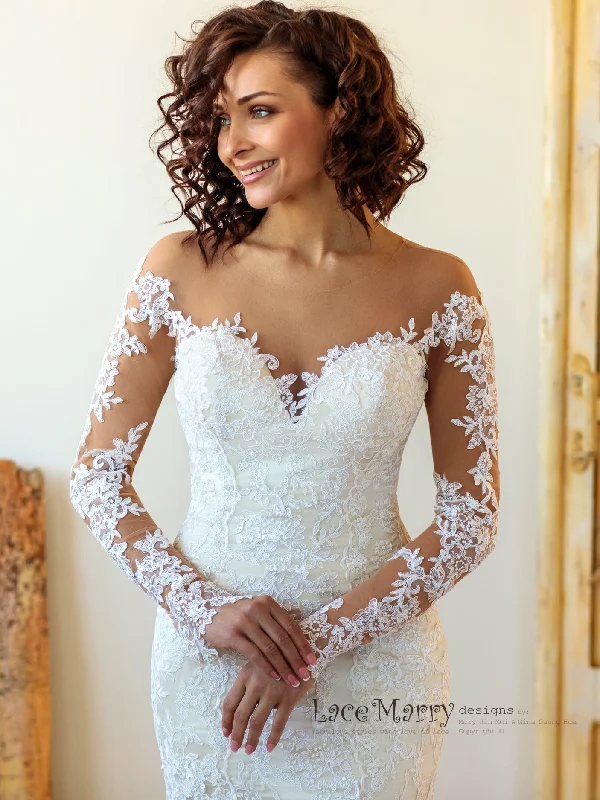 Deal Dash Exquisite Long Lace Sleeves Design Wedding Dress