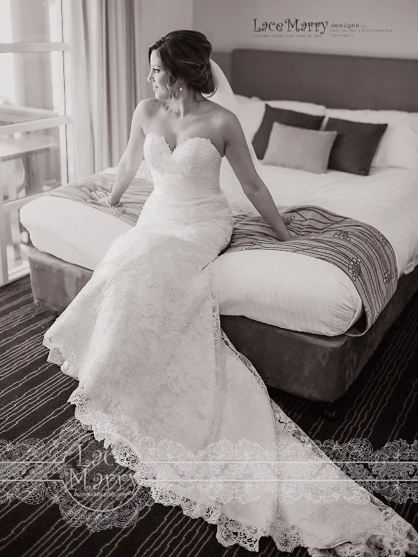 Markdown Madness Exquisite Custom Wedding Dress with Strapless Neck