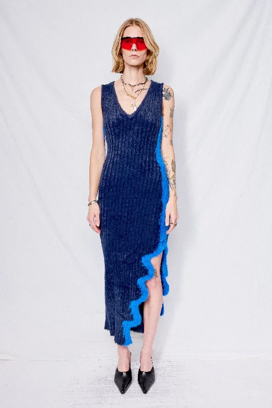 Weekend Deal Electric Blue Miley Faux Fur Reversible Long Dress