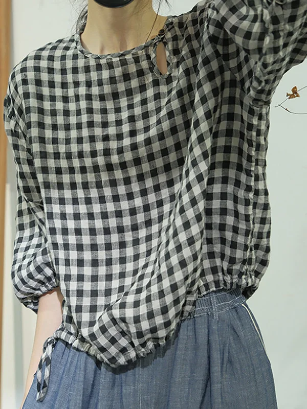 Unbeatable Prices Women Summer Casual Plaid Linen Strap Shirt AS1064