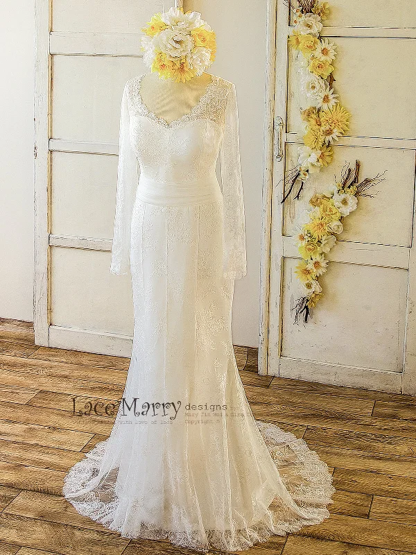 Fantastic Offers French Lace Wedding Dress with Long Sleeves