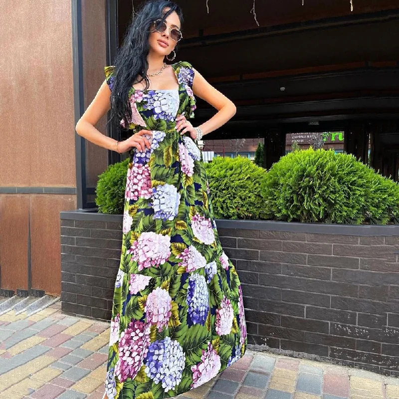 Special Price Summer Flower Printed Long Dress