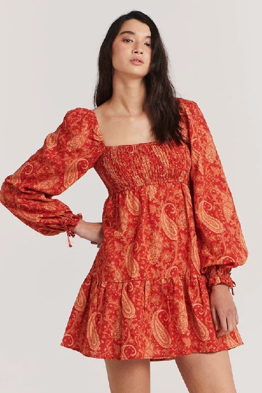 Discount Mania Charlie Holiday Gisele Mini Dress Terracotta Paisley