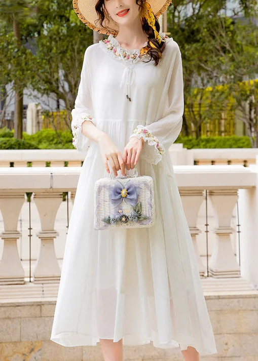 Price Reduction Simple White Ruffled Exra Large Hem Silk Long Dress AC3045