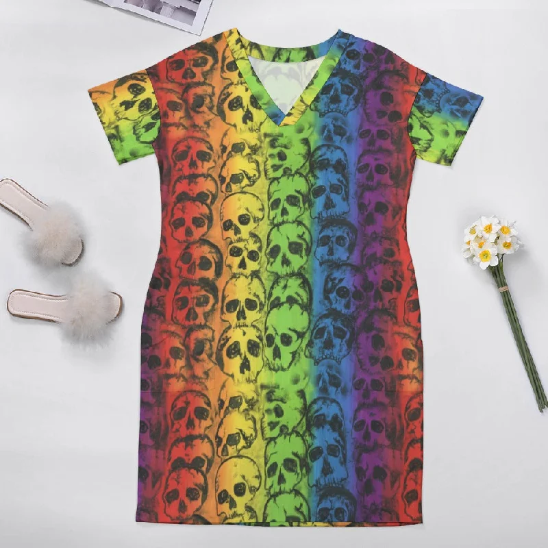 Lowest Price Rainbow Skulls Loose Dress With Pockets