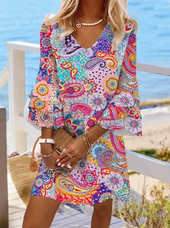 Bonus Savings Tribal Boho V Neck Loosen Short Tunic Dress EE1