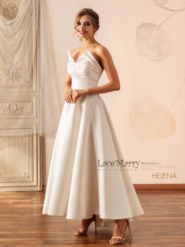 Anniversary Sale HELENA / Ankle Length Wedding Dress with Pointy Neckline