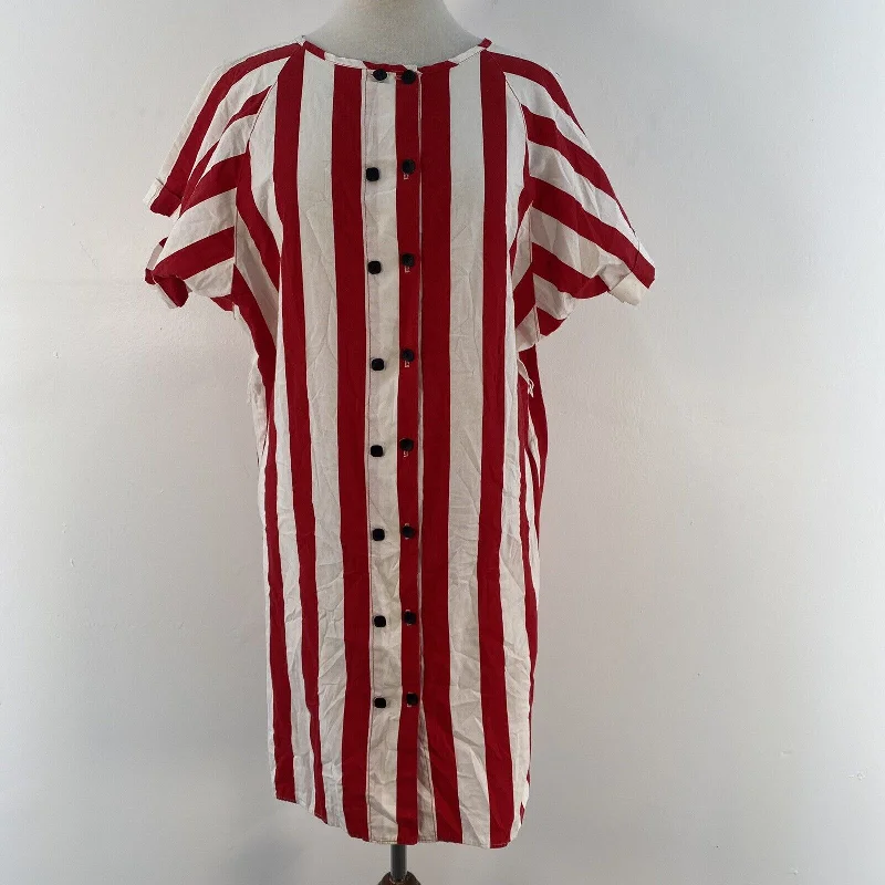 Huge Discounts VTG 80s ILGWU Lisa Jo Red White Vertical Striped Button Down Midi Dress Womens 7