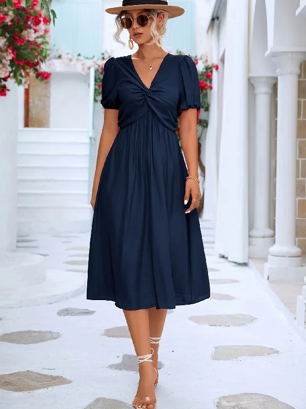 Low Prices Solid Twisted Dress, V Neck Short Sleeve Dress, Casual Every Day Dress, Women's Clothing AE108 Low Prices Solid Twisted Dress, V Neck Short Sleeve Dress, Casual Every Day Dress, Women's Clothing AE108