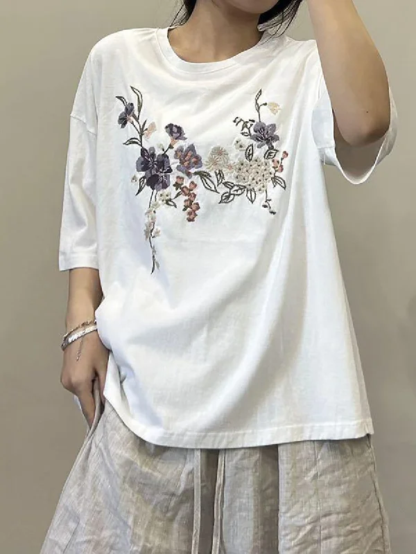 Daily Specials Women Summer Floral Embroidery Cotton Shirt AA1027