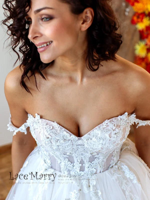 Huge Discounts Lux Wedding Dress with Off Shoulder Straps