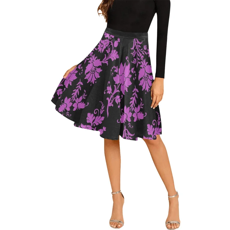 Year-End Sale Purple Flowers Pleated Midi Skirt