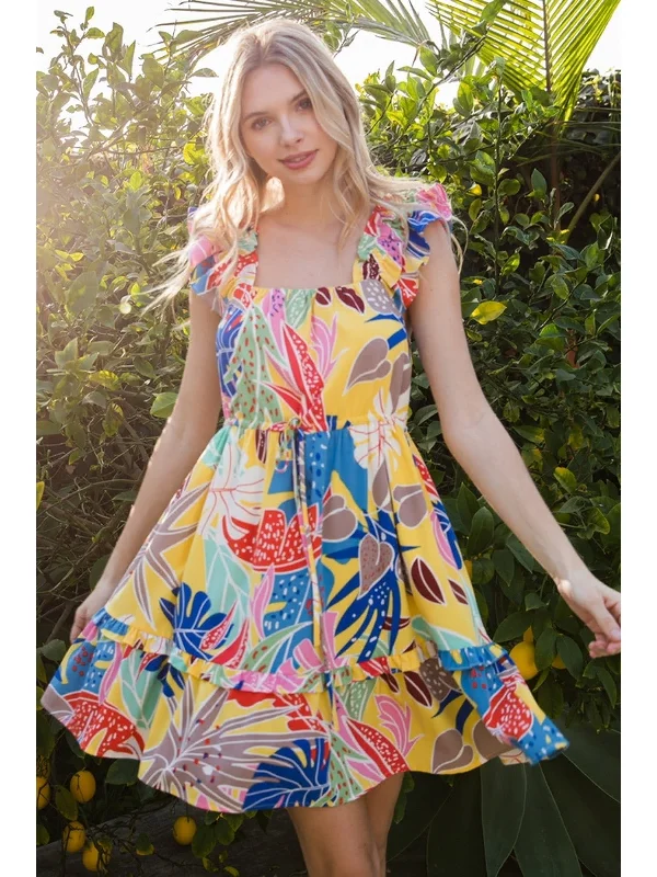 YEAR-End Sale Grace Yellow Print Sundress