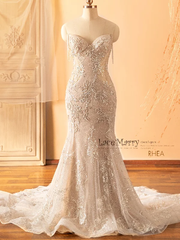 Price Buster RHEA / Glitter Wedding Dress with Beaded Straps