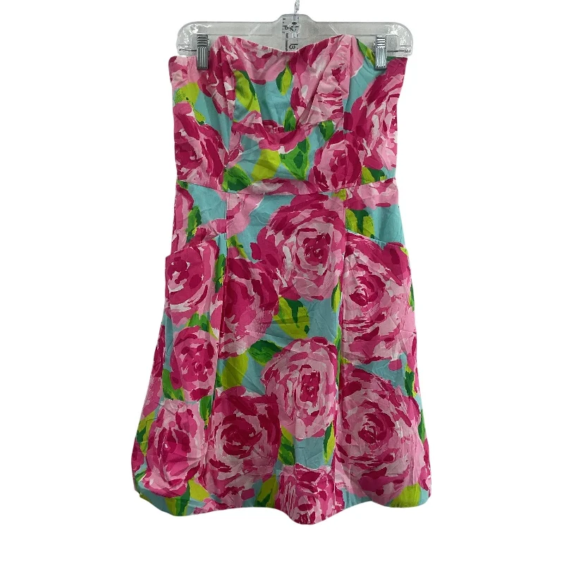 Don’t Miss Out Lilly Pulitzer A-Line Women's Babydoll Floral Dress Size 6 Pink/Blue Cotton