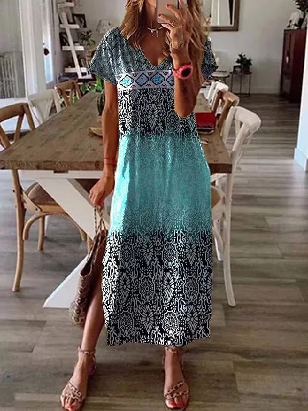 Deal Frenzy Women's Ombre Crew Neck Casual Loose Dress AT10073