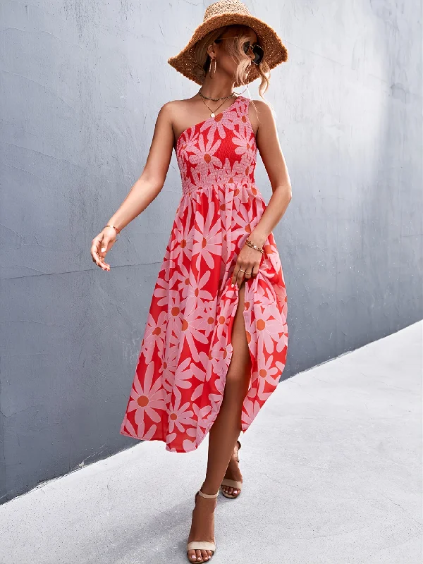 Final Clearance Women's Dresses One Shoulder Sleeveless Casual Summer Vacation Dresses Smocked High Waist Floral Pri AE1011 Final Clearance Women's Dresses One Shoulder Sleeveless Casual Summer Vacation Dresses Smocked High Waist Floral Pri AE1011