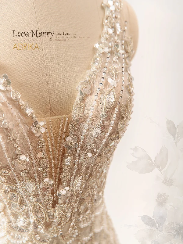 Unmissable Offer ADRIKA / Plunge Neck Embellished Wedding Dress