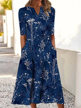 Limited Time Women Casual Floral Autumn Micro-Elasticity Daily Midi Best Sell H-Line Regular Dress QAH45