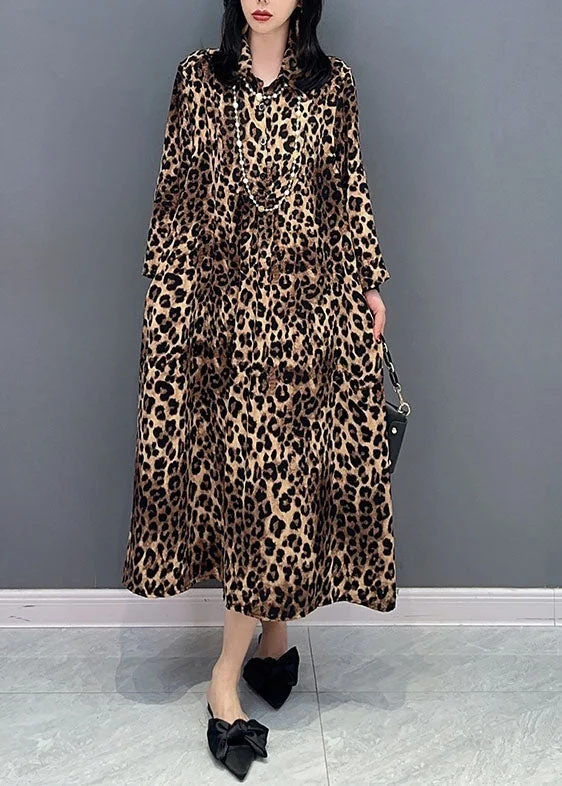 Act Fast Stylish Leopard Peter Pan Collar Patchwork Cotton Dresses Spring LC0336