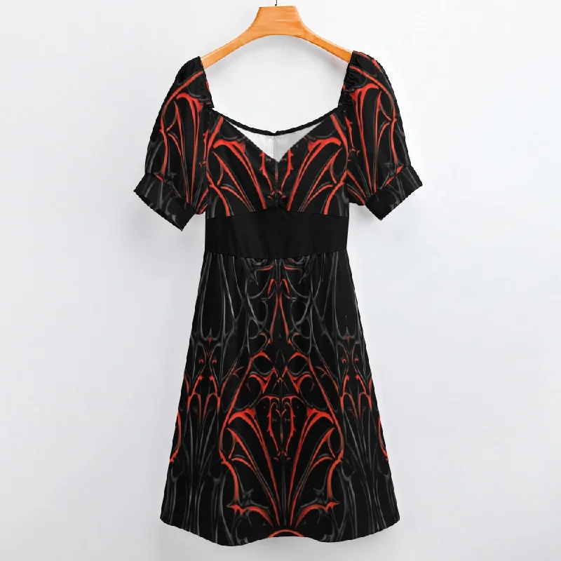 Take Advantage Gothic Red And Black Pattern Sweetheart Dress