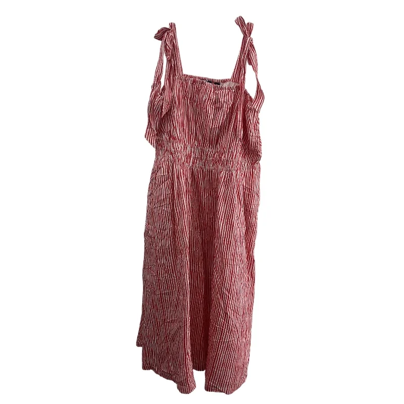 Clearance Event Lands' End Red & White Pinstriped Women's Midi Sundress, Cotton, XL, Preowned
