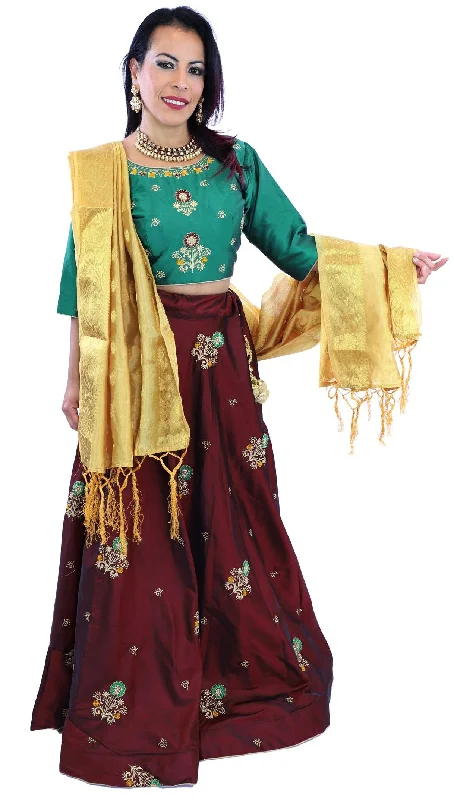 Lowest Price Daydreamer Emerald and Mauve Lehenga - SNT11042