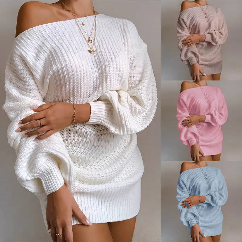 Final Sale Off-Shoulder Women's Knitted Sweater Dress