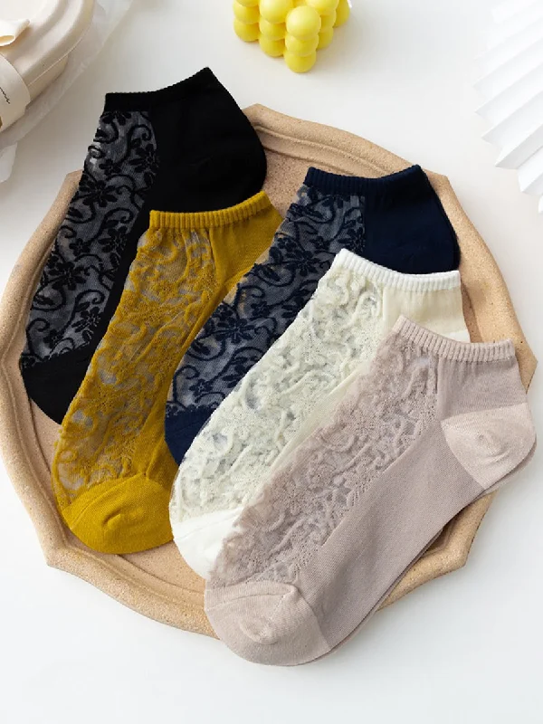 Big Savings 5 Pairs Women Flower Jacquard Summer Socks AA1026