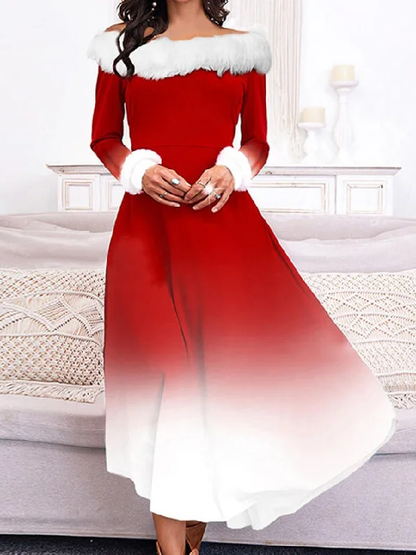 Bargain Prices Casual Cold Shoulder Ombre Christmas Dress PJ51