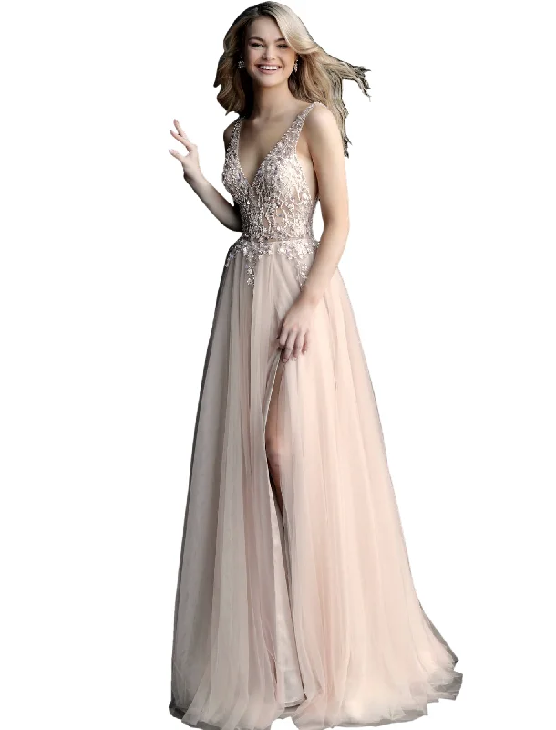 Savings Alert Jovani Nude Beaded Sheer Bodice Tulle Prom Dress