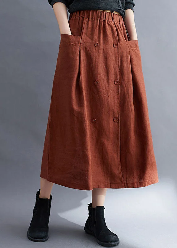 Discount Deals Caramel Pockets Patchwork Linen Skirts Wrinkled Summer LY0581