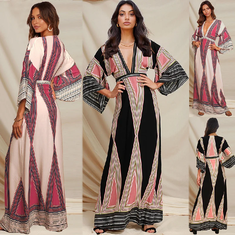 Markdown Madness New deep V neck Indian print long skirt dress