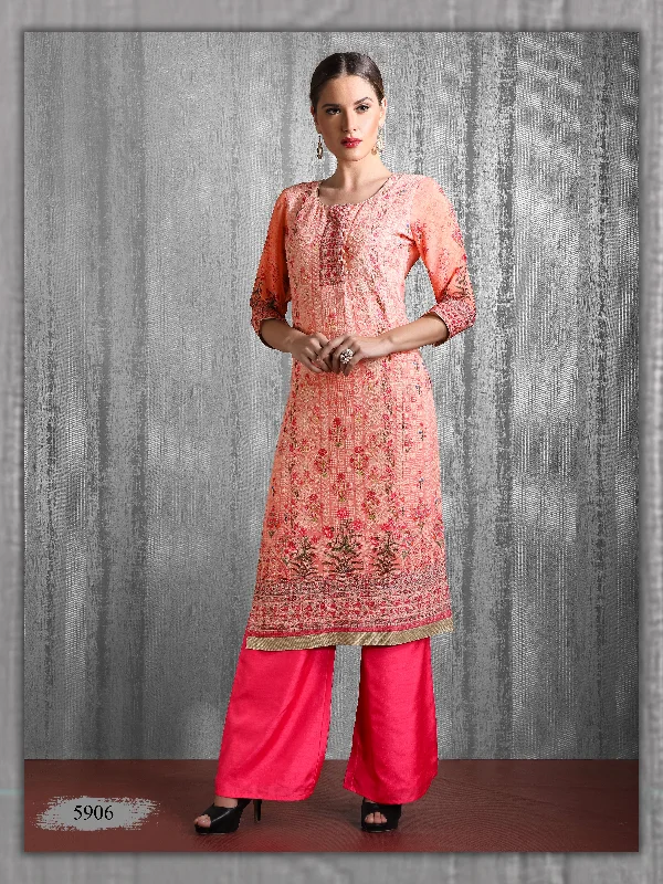 Deal of the Day Vibrant Peach Embroidered Chikankari Kurti