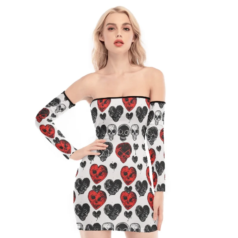 Price Drop Alert Happy Little Skulls Off-shoulder Back Lace-up Dress