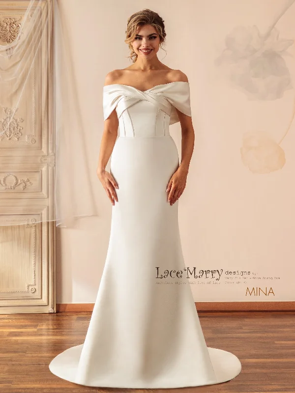 Seasonal Sale MINA / Off Shoulder Satin Wedding Dress