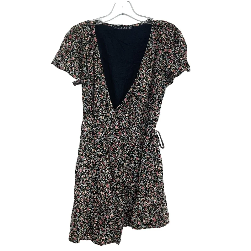 Savings Alert Abercrombie & Fitch Wrap Floral Print Women's Midi Dress Black Multicolor XS
