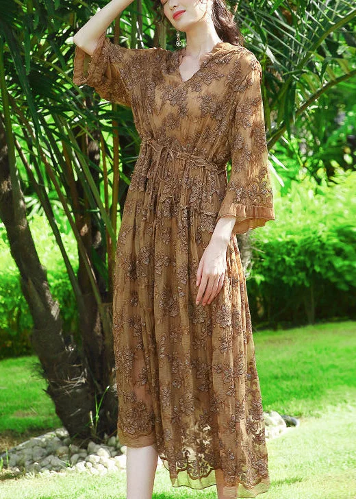 Get It Before It’s Gone Casual Khaki Hooded Embroideried Silk Cinched Dress AC3058