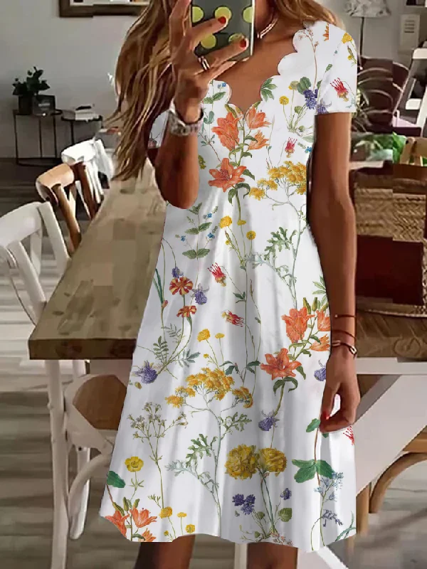 Epic Deals Loose Floral V Neck Casual Dress With No  QPQ89