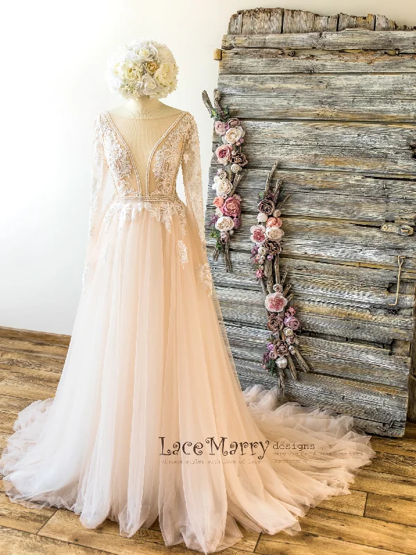 Midnight Sale Ombre Wedding Dress in Nude Tulle and Ivory Applique